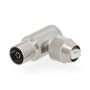 IEC (Coax) Connector | Angled 90° | Female | Nickel Plated | 75 Ohm | Screw | Cable input diameter: 7.0 mm | Metal | Silver | 2 pcs | Gift Box with Euro Lock CSGB40925ME 5412810454266