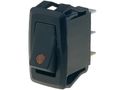 Rocker switch; (ON)-OFF, nonfixed, 3pins. 10A/250Vac, 27.2x13.6mm illuminated, SPST yellow 12V LED KE/MI/2A-Y