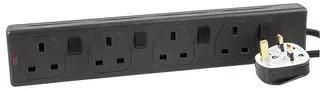 EXTENSION LEAD 4 GANG NEON SWITCH BLK 2M 2814(1N) 2M BLK
