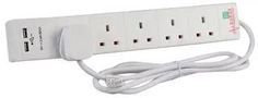 EXT LEAD 5 GANG WITH USB SURGE WHT 2M 2068U WHT