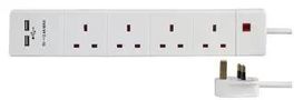 EXTENSION 4 GANG WITH 2 USB, WHITE 1M PEL00104