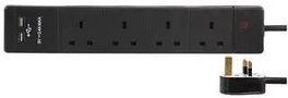EXTENSION 4 GANG WITH 2 USB, BLACK 5M PEL00111
