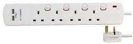 EXTENSION LEAD 4 GANG WITH USB WHITE 2M 8418SU