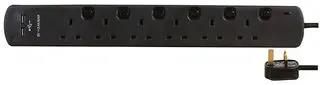 EXTENSION LEAD 6 GANG WITH USB BLACK 2M 8618SU BLK