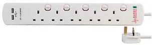 EXTENSION LEAD 5G SURGE WITH USB WHT 2M 8518SU SURGE