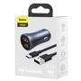 Car Quick Charger 40W 12-24V 2xUSB QC4.0 SCP FCP AFCwith USB-C 1m Cable , Dark Gray TZCCJD-A0G 6953156201996