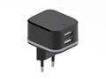 COMPACT CHARGER WITH DUAL USB OUTPUT - 5 V - 3.4 A max. (2.4 + 1 A) - 17 W max. PSS6EUSB35B