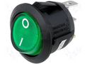 ROCKER; SPST; Pos: 2; ON-OFF; 10A/250VAC; green; neon lamp; 230V SCI R13112B02BG2N2