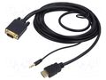 Cable; D-Sub 15pin HD plug,HDMI plug,Jack 3.5mm 3pin plug GEMBIRD A-HDMI-VGA-03-10
