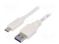 Cable; USB 3.0; USB A plug,USB C plug; gold-plated; 0.5m; white GEMBIRD CCP-USB3-AMCM-W0.5