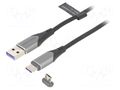 Cable; magnetic,USB 2.0; 1.5m; black; Cu,tinned; 480Mbps; textile VENTION CQNHG