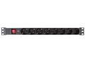 Montāžas panelis 19'' 8x220V ligzdām ar slēdzi un temperatūras drošinātāju EBP08PDU-G 5410329469344