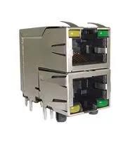 RJ45 CONN, R/A JACK, 8P8C, 2PORT, TH