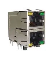 RJ45 CONN, R/A JACK, 8P8C, 2PORT, TH