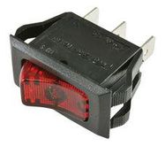 SWITCH, ROCKER, SPST, 20A, 250V, RED