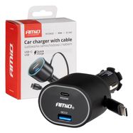 Quick Car Charger 3.0 with 30W C Retractable Cable PD20W AMIO-04176, AMiO