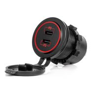 Waterproof Phone Charger with RED LED Backlight 2xUSB C 12/24V AMIO-04223, AMiO