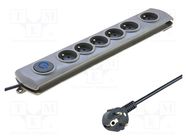 Plug socket strip: protective; Sockets: 6; 230VAC; 10A; grey; 5m QOLTEC