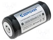 Re-battery: Li-Ion; 18350; 3.7V; 900mAh; Ø18x39mm; 7A KEEPPOWER