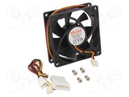 Fan: DC; axial; 12VDC; 80x80x25mm; 18.54dBA; EBR; 1800rpm; 1.68mmH2O Akasa