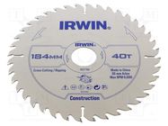 Circular saw; Ø: 184mm; Øhole: 30mm; Teeth: 40; wood IRWIN