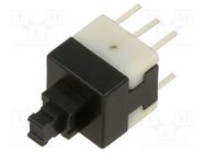 Switch: push-button; Pos: 2; DPDT; 0.1A/30VDC; Illumin: none; THT E-SWITCH