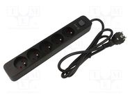 Plug socket strip: protective; Sockets: 5; 230VAC; 16A; black; KERG KERG