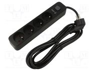 Plug socket strip: protective; Sockets: 4; 230VAC; 16A; black; KERG KERG