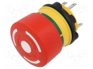 Switch: emergency stop; 22mm; NC + NO; red; none; 5A/250VAC; IP65 EAO