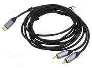 Cable; RCA plug x2,USB C plug; gold-plated; 3m; black; Core: Cu VENTION