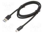 Cable; USB 3.0,USB 3.1; USB A plug,USB C plug; 1m; black; 5Gbps SAVIO