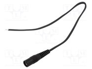 Cable; 2x0.5mm2; wires,DC 5,5/2,1 socket; straight; black; 0.25m WEST POL