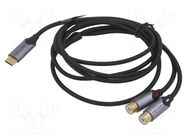 Cable; RCA socket x2,USB C plug; gold-plated; 1.5m; black; 29AWG VENTION