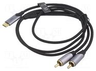 Cable; RCA plug x2,USB C plug; gold-plated; 2m; black; Core: Cu VENTION