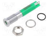 Indicator: LED; flat; green; Ø6mm; IP67; brass; ØLED: 3mm; Body: green APEM