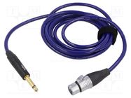 Cable; Jack 6,3mm 2pin plug,XLR female 3pin; 3m; blue; 0.25mm2 TASKER