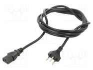 Cable; 3x1mm2; IEC C13 female,SEV-1011 (J) plug; PVC; 2.5m; black 