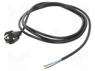 Cable; 3x1mm2; CEE 7/7 (E/F) plug,wires; PVC; 2.5m; black; 10A Qualtek Electronics