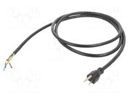 Cable; 3x14AWG; NEMA 5-15 (B) plug,wires; PVC; 2m; black; 15A; 125V Qualtek Electronics