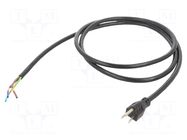 Cable; 3x14AWG; NEMA 5-15 (B) plug,wires; PVC; 2m; black; 15A; 125V Qualtek Electronics