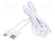 Cable; USB 2.0; USB A plug,USB C plug; 3m; white; 480Mbps; 2A SAVIO