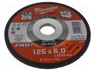 Grinding wheel; Ø: 125mm; Øhole: 22.2mm; Disc thick: 6mm; steel Milwaukee