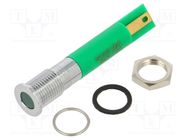 Indicator: LED; flat; green; Ø8mm; IP67; brass; ØLED: 5mm; Body: green APEM