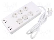 Plug socket strip: protective; Sockets: 6; 230VAC; 10A; white; IP20 LOGILINK