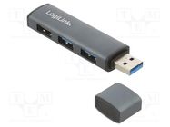 Hub USB; USB A socket x3,USB A plug; USB 3.2; PnP; grey; 5Gbps LOGILINK