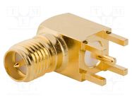 Connector: RP-SMA; plug; male,reverse; angled 90°; 50Ω; THT; PTFE AMPHENOL RF