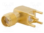 Connector: SMA; plug; female; angled 90°; 50Ω; THT; for cable; PTFE AMPHENOL RF