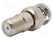 Adapter; BNC male,F female; Insulation: PTFE; 75Ω; brass; 2GHz AMPHENOL RF