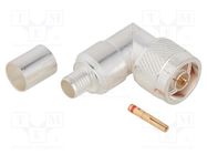 Connector: N; plug; male; angled 90°; 50Ω; crimped; for cable; PTFE AMPHENOL RF