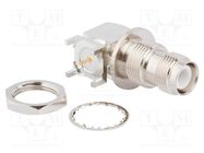 Connector: RP-TNC; socket; male,reverse; angled 90°; 50Ω; THT; PTFE AMPHENOL RF